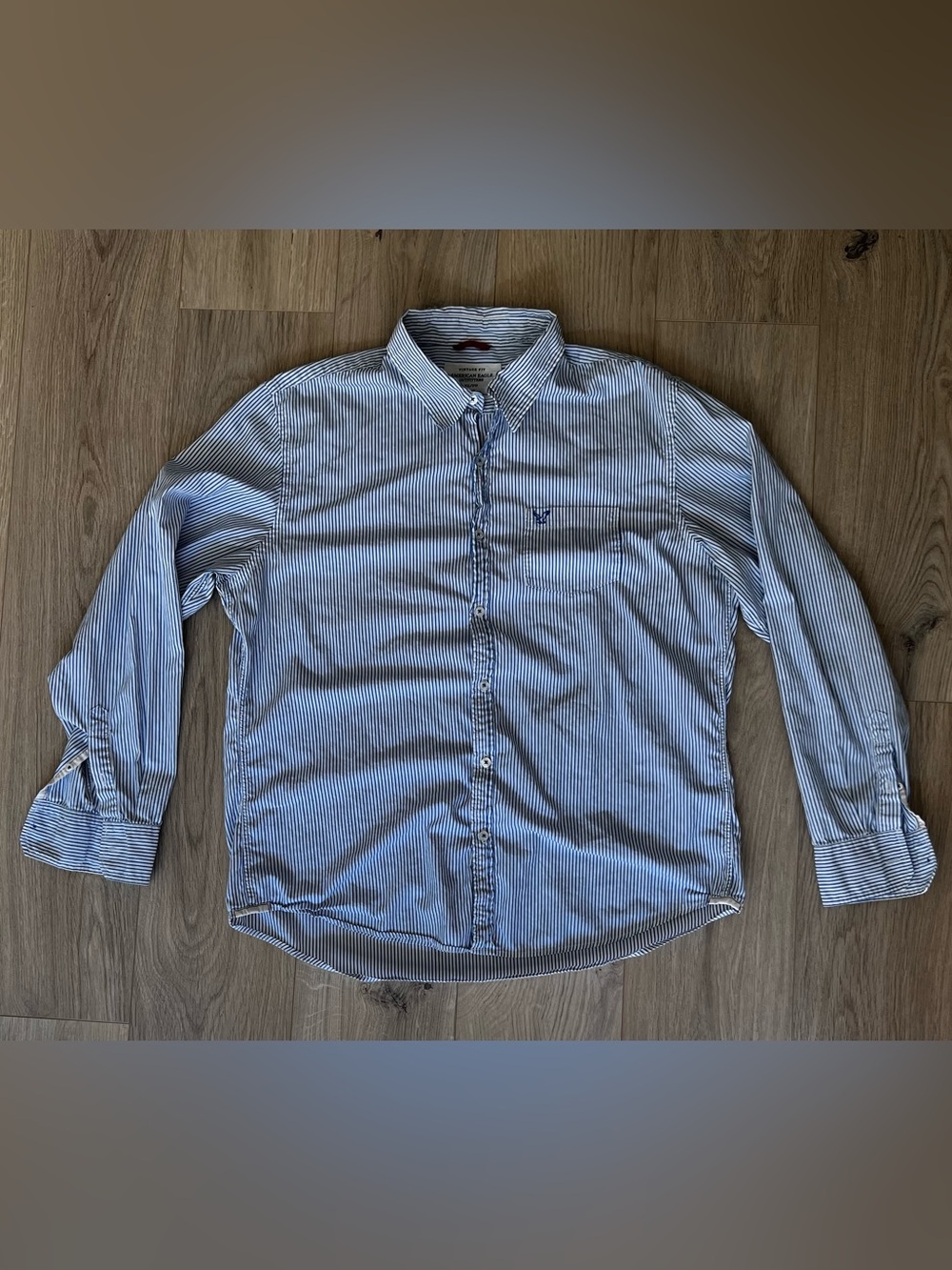 Men’s American Eagle Outfitters Blue and White Striped Button-Down Shirt